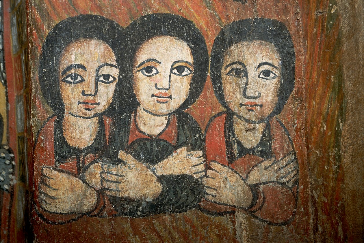Detalj av veggmaleri (fresco) av School Ethiopian