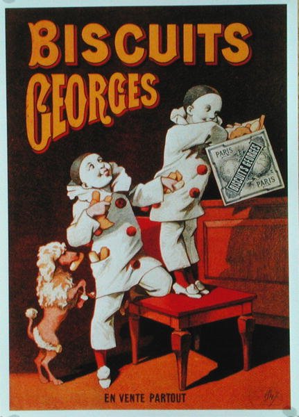 Plakat som reklamerer for "Georges"-kjeks (farge litho) av School French