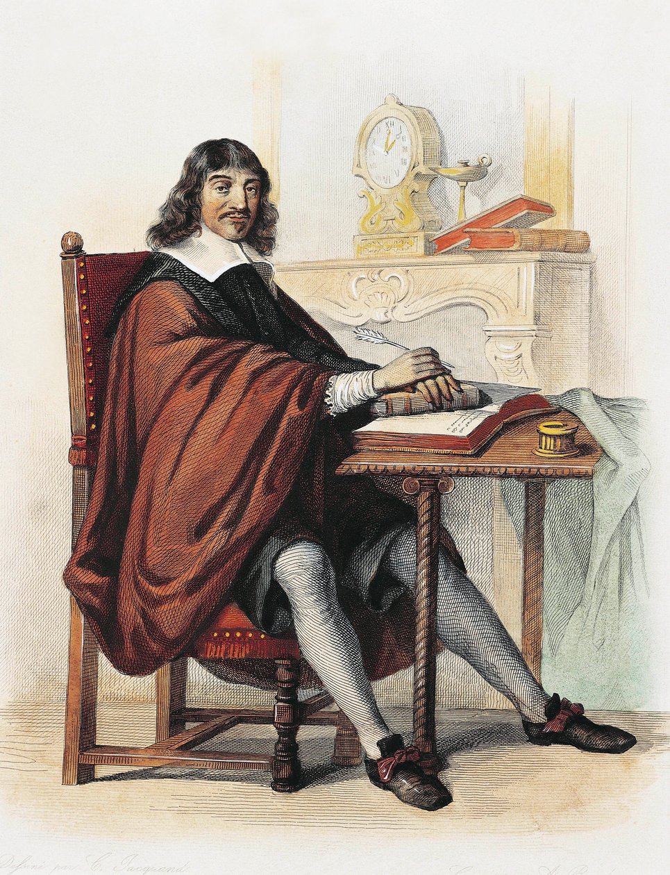 Rene Descartes (fargegravering) av School French