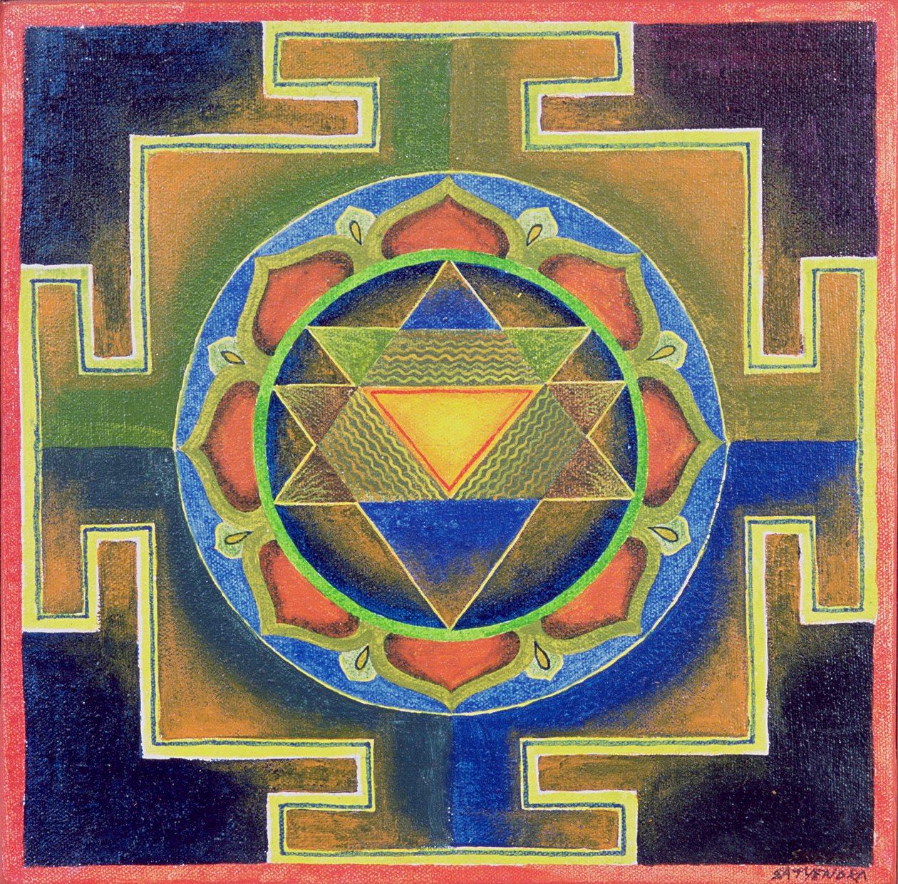 Yantra Painting (pigment om bord) av School Indian