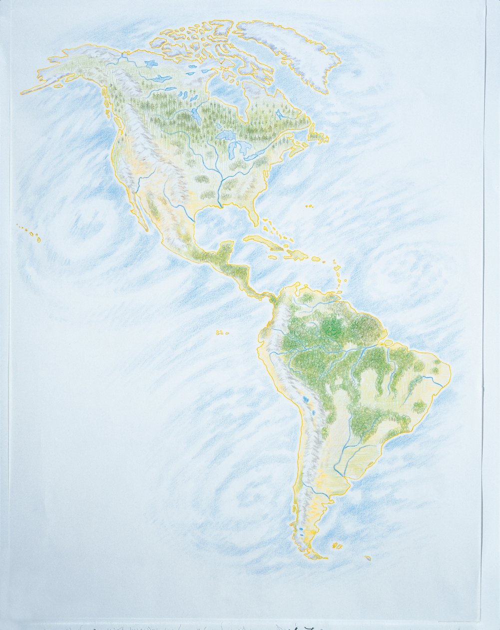 Fysisk kart over Amerika (farge litho) av School Italian