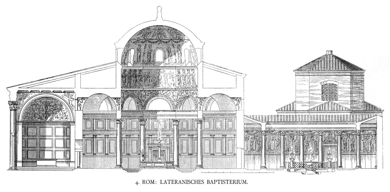 Plans of the Lateran Baptistery (litho) av School Italian