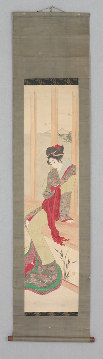 Kvinne på vindussete (Kakemono) av Japanese School