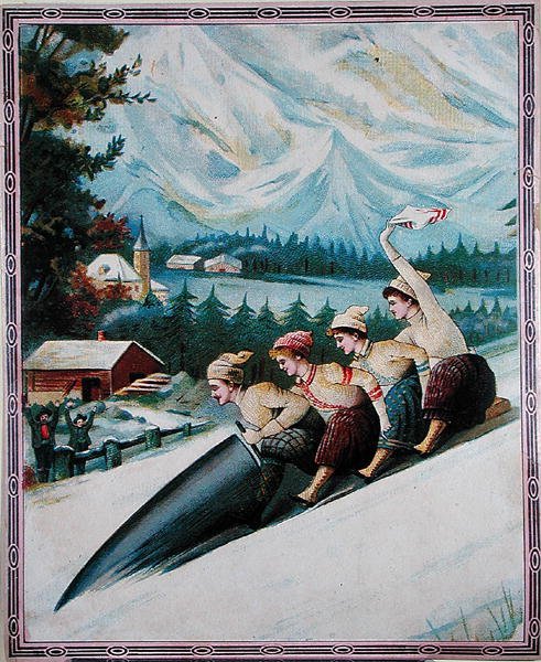 Turister aking, tidlig på 1900-tallet (farge litho) av School Swiss