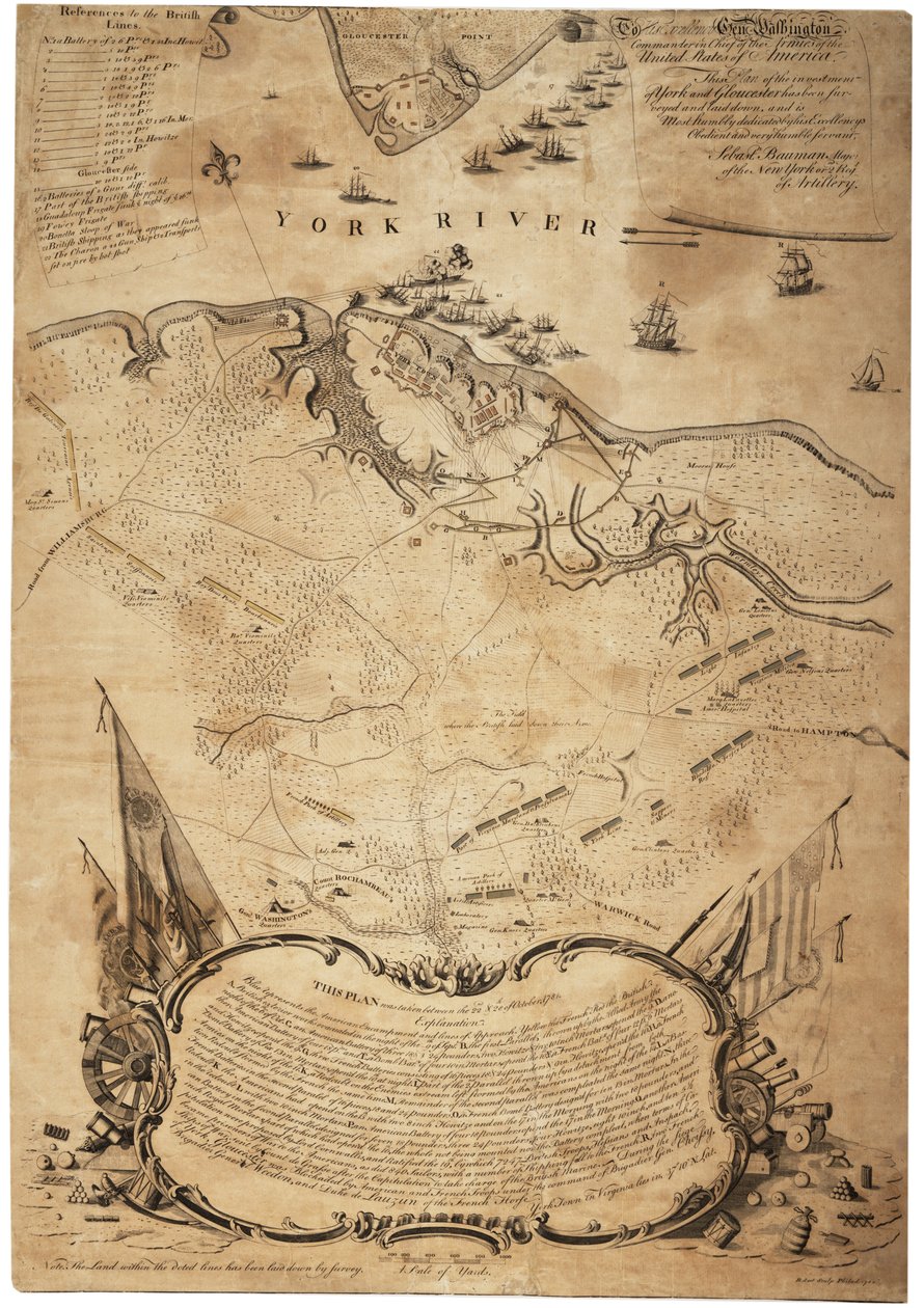 Plan for investeringen i York og Gloucester (Va.) [Yorktown], ca. februar 1782 av Sebastian Bauman