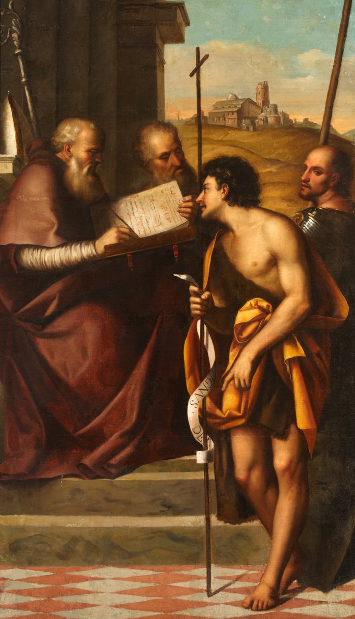 Døperen Johannes, Johannes Chrysostom, Evangelisten Johannes og St. Theodor av Sebastiano del Piombo