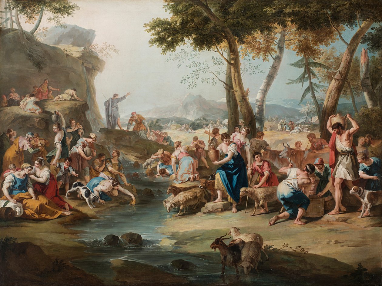 Moses slår klippen. av Sebastiano Ricci