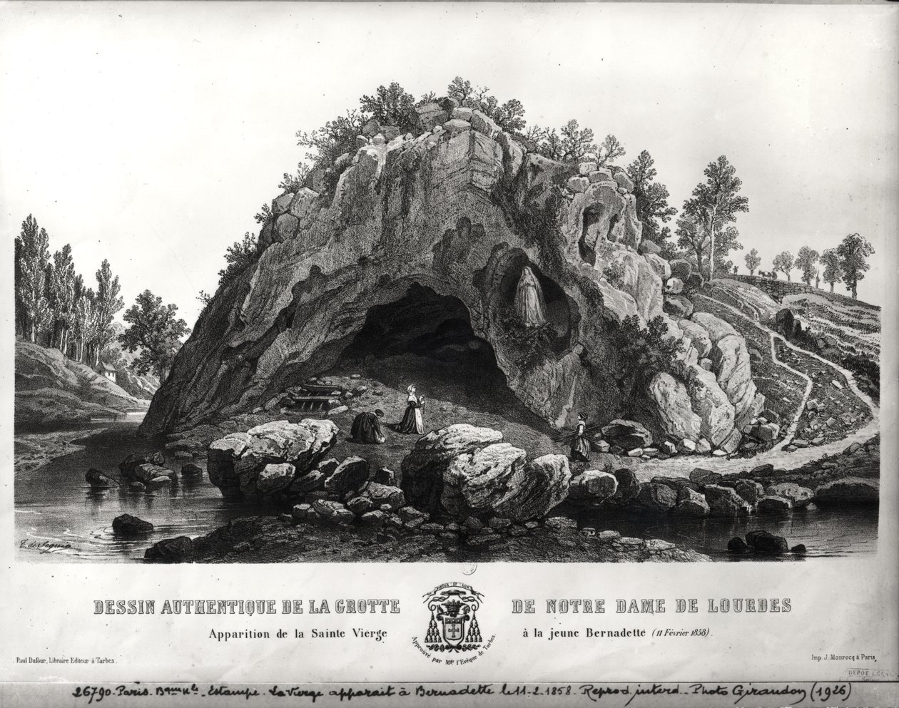 Jomfru Marias åpenbaring til Bernadette Soubirous (1844-79) 11. februar 1858, ca. 1858 av Seguin T. de