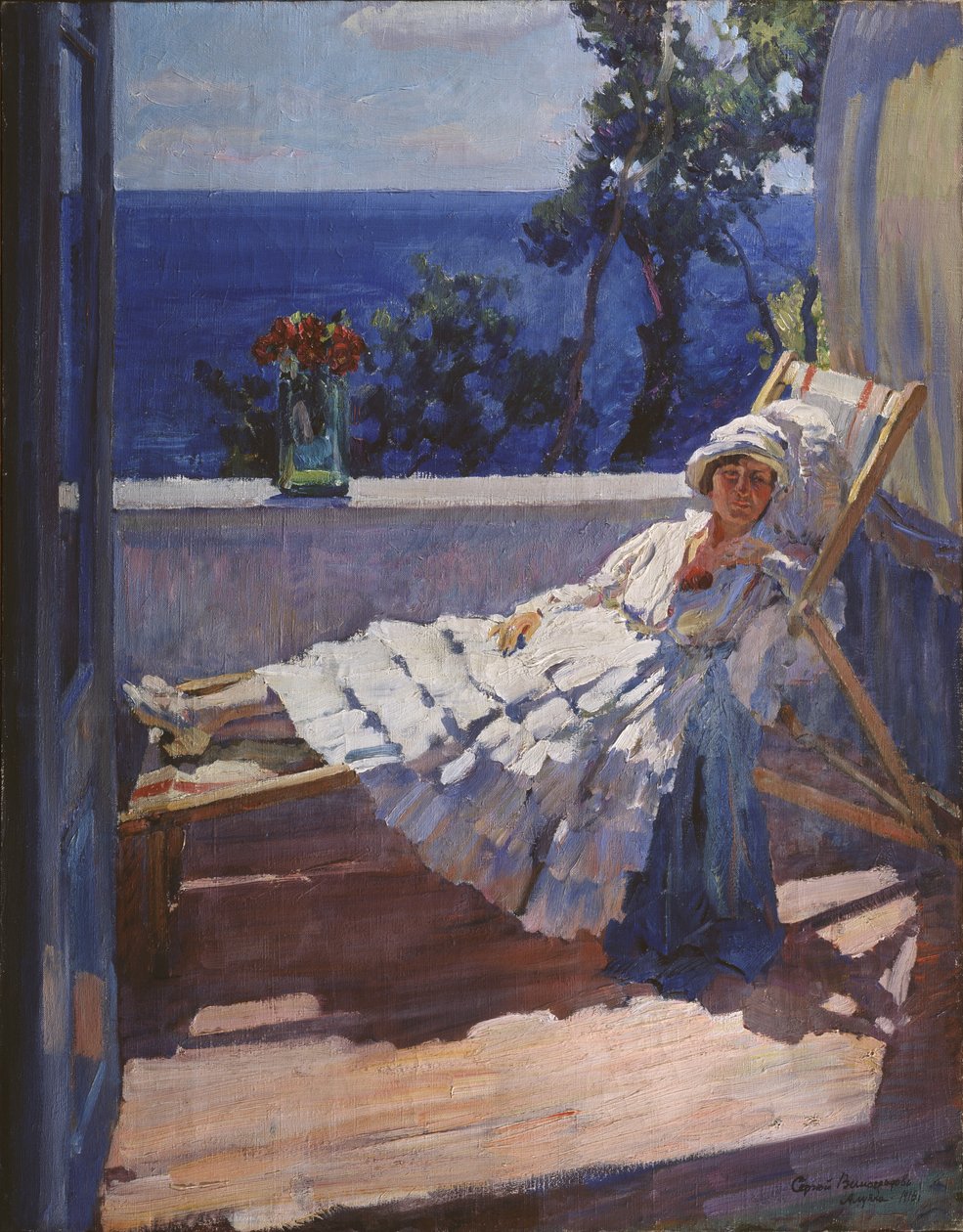 En dame på balkongen, 1916 av Sergei Arsenevich Vinogradov