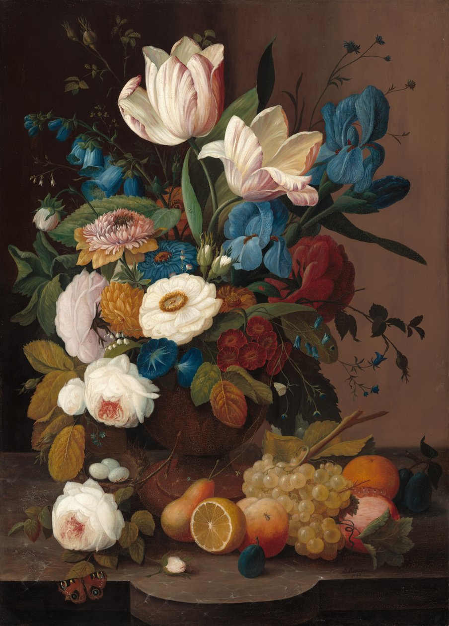 Stilleben, blomster og frukt, 1848. av Severin Roesen