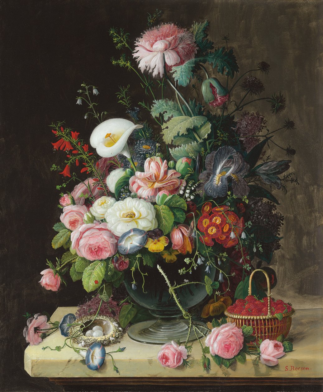 Stilleben, vase med blomster av Severin Roesen