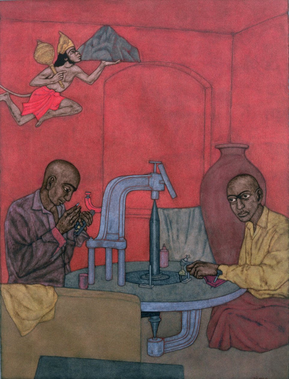 Hanuman - Diamond Polishers, 1996 (wc på papir) av Shanti Panchal