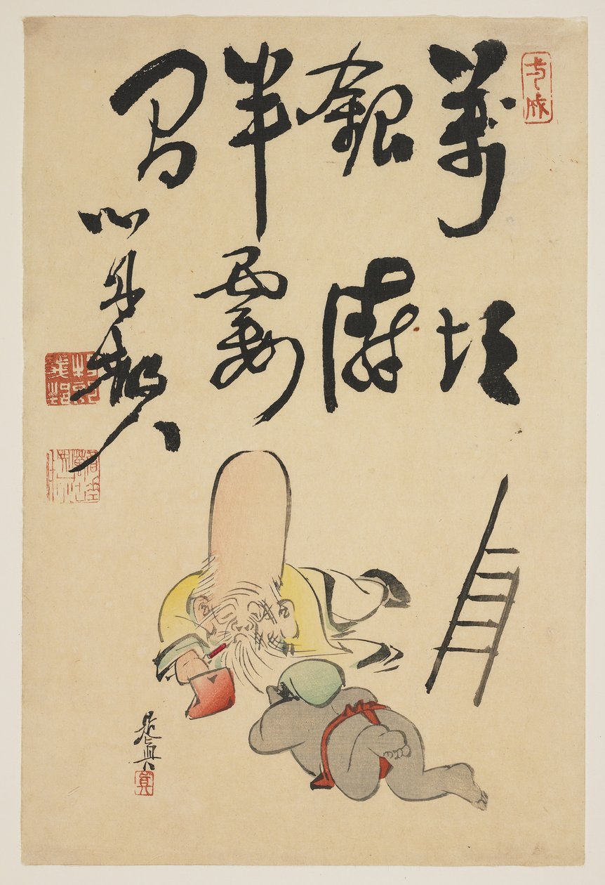 (Fukurokuju og Daikoku guder) av Shibata Zeshin