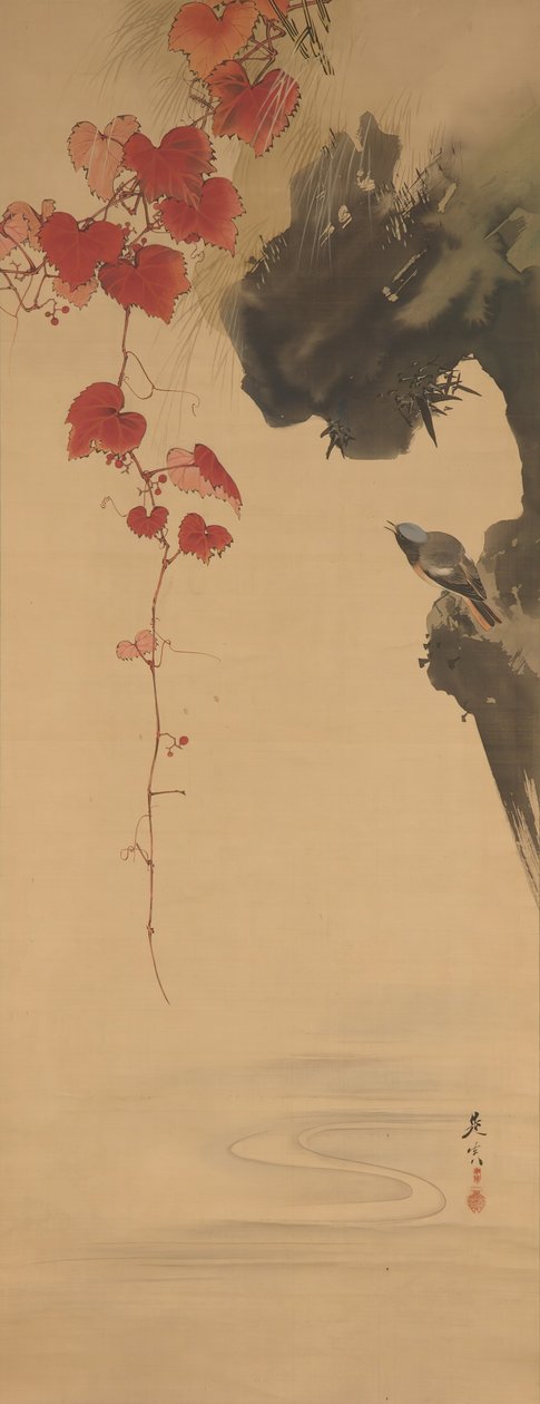 Blader og fugl, 1800-tallet. av Shibata Zeshin