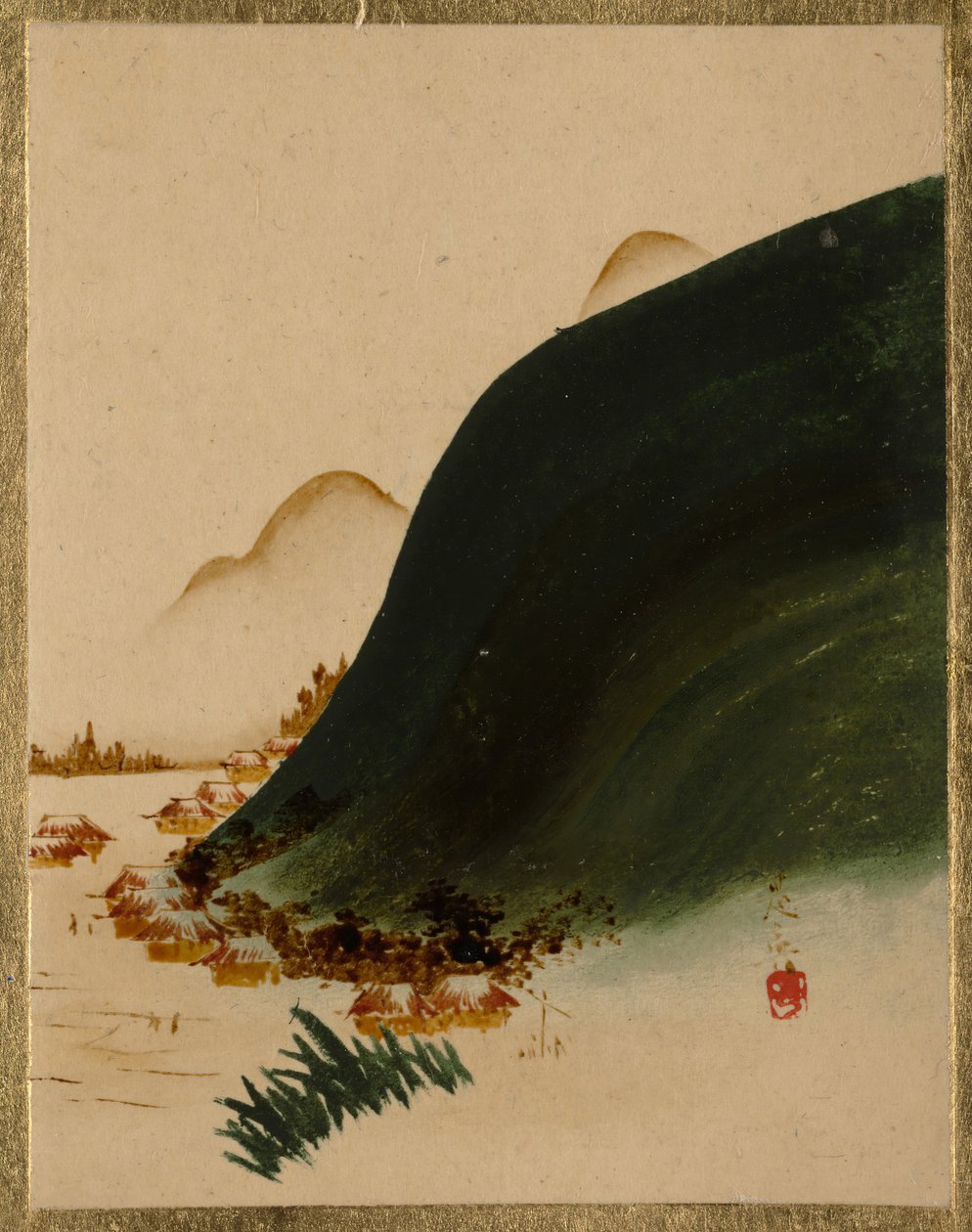 Fjell og hus. av Shibata Zeshin