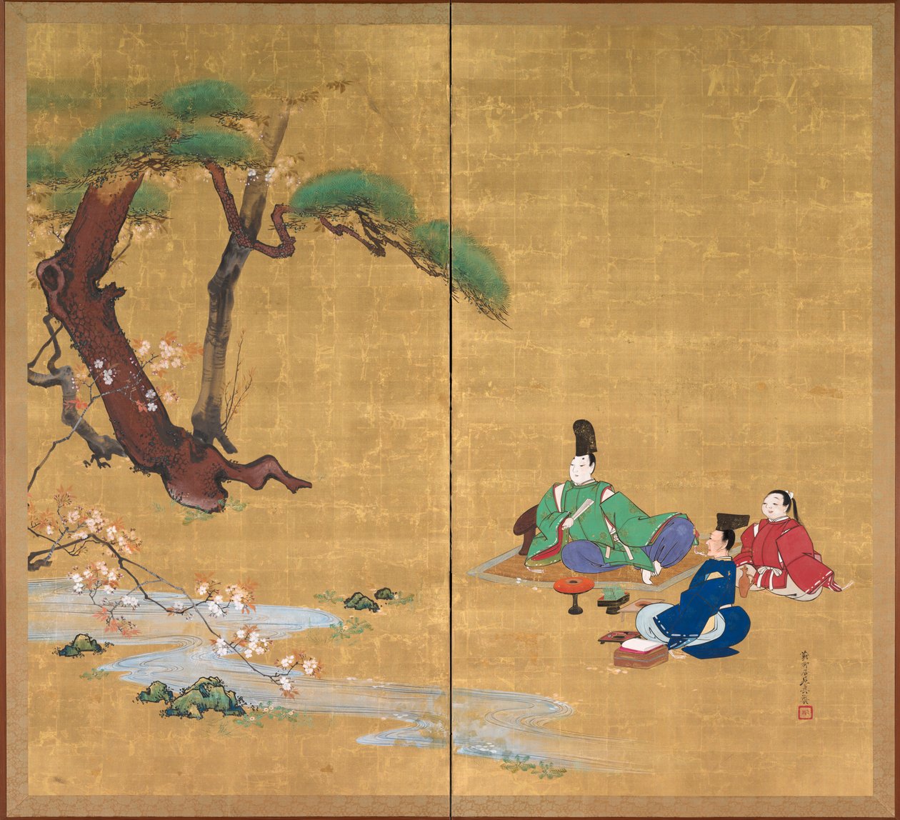 Narihira ser på kirsebærblomstene, sent på 1800-tallet. av Shibata Zeshin