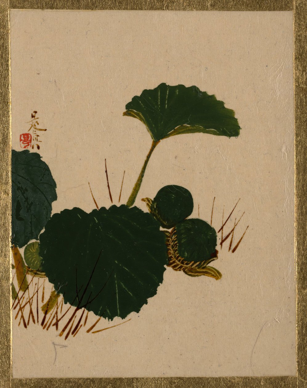 Orm på grønnbladplante. av Shibata Zeshin