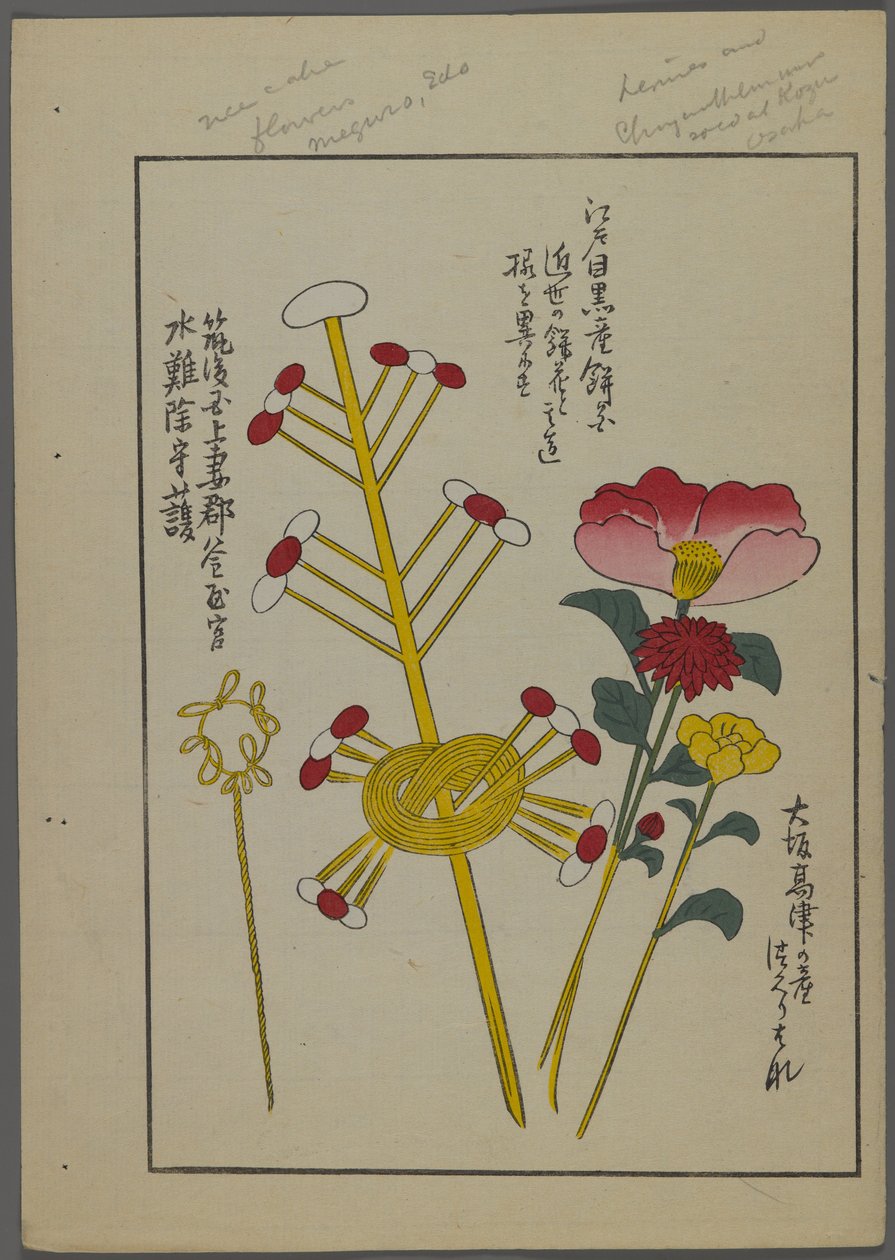 Japanske leker, fra Unai no tomo (A Childs Friends) av Shimizu Seifu, 1891-1923. Blomster, knuter. av Shimizu Seifu