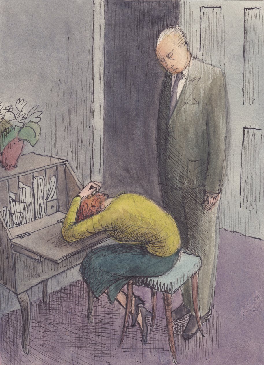 Mann som står over en sammenkuende kvinne, 1952. av Shirley Markham