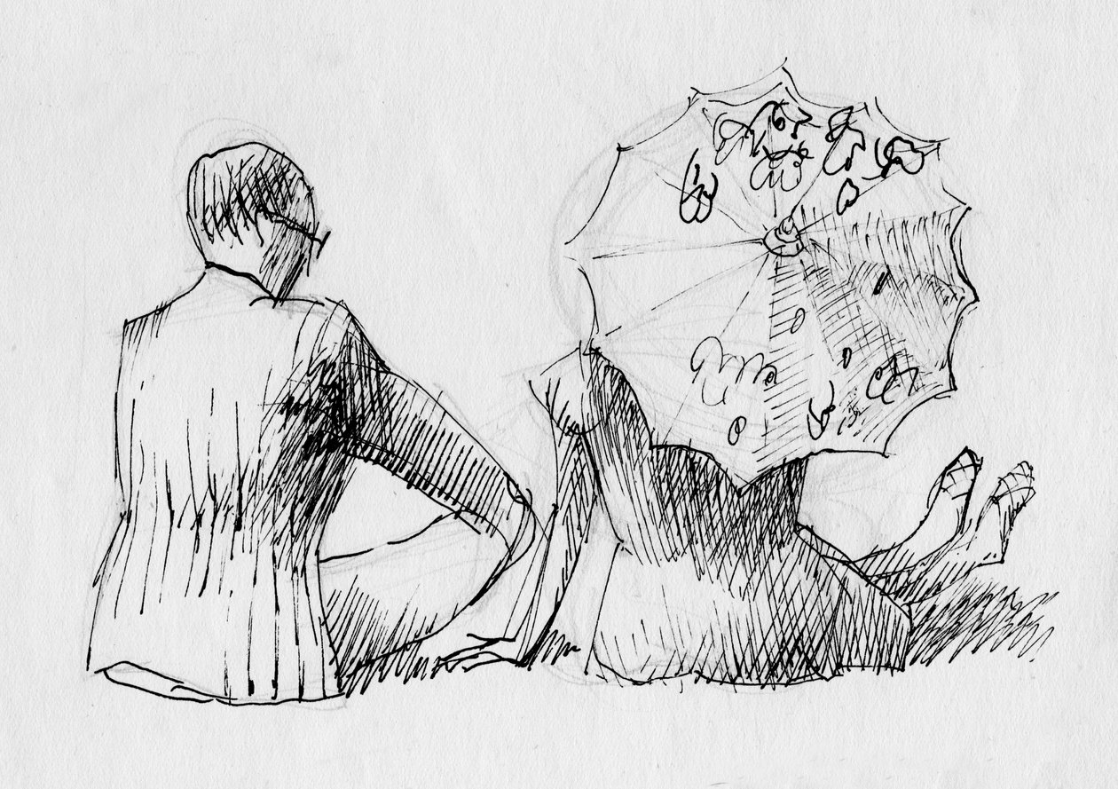 Sittende par bakfra, c1950. av Shirley Markham