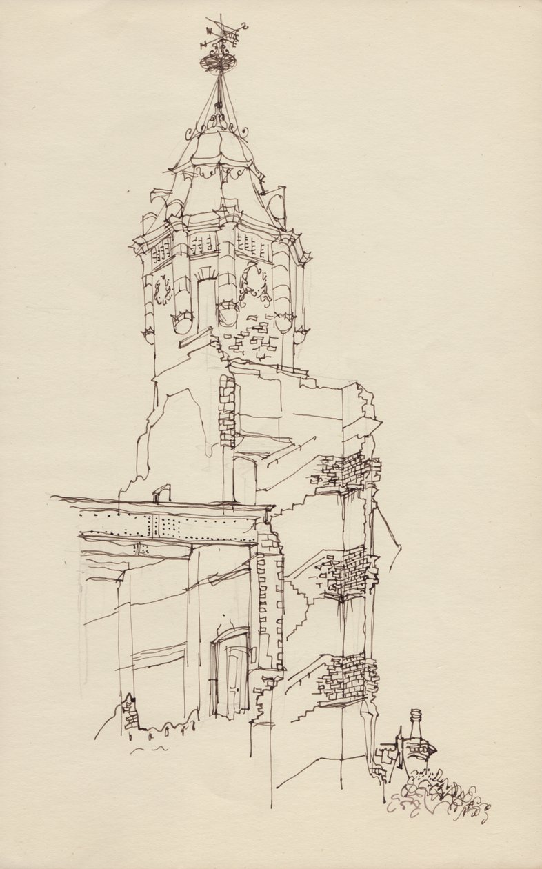 Tårn av ødelagt bygning, c1950. av Shirley Markham