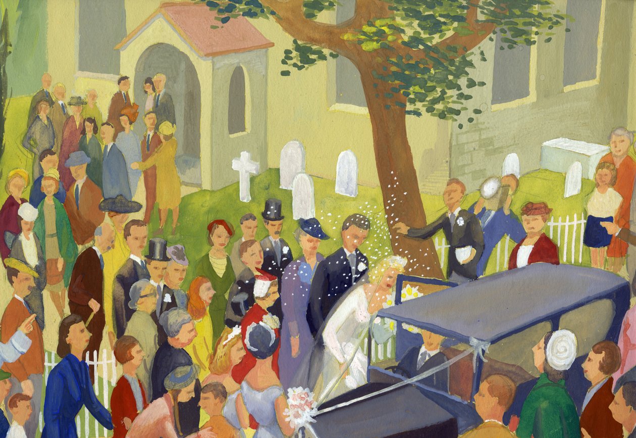 Bryllupsgruppe i kirkegården, c1948. av Shirley Markham