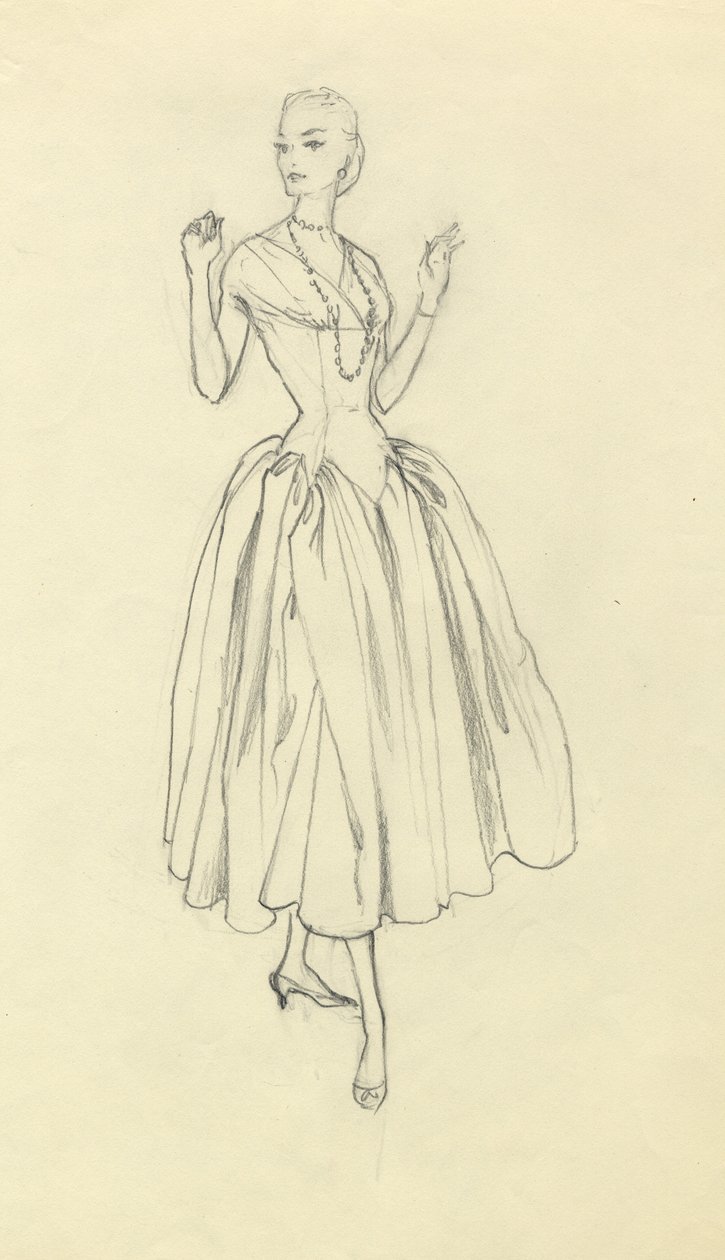 Kvinne i kjole med smal midje, c1952. av Shirley Markham