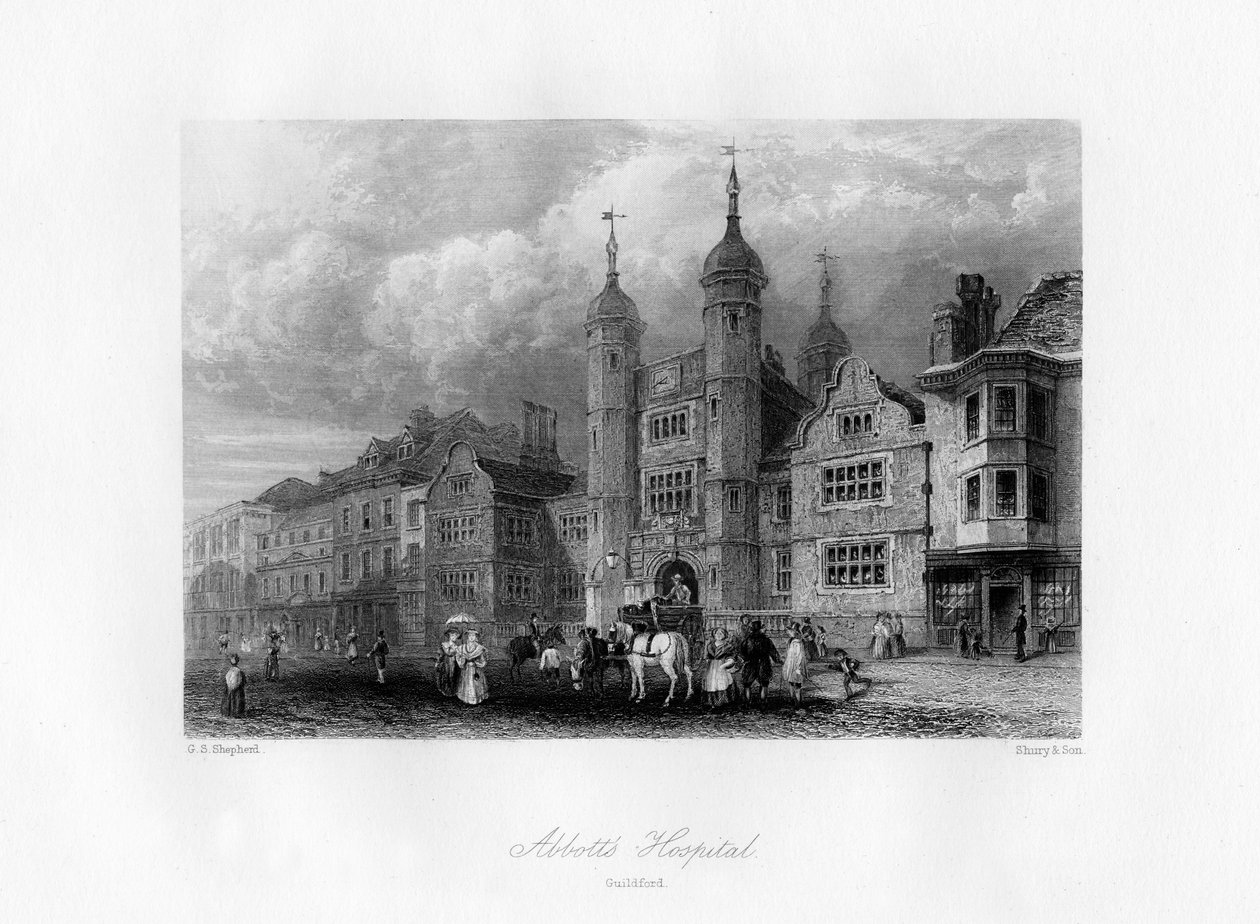 Abbotts Hospital, Guildford, 1800-tallet. av Shury and Son