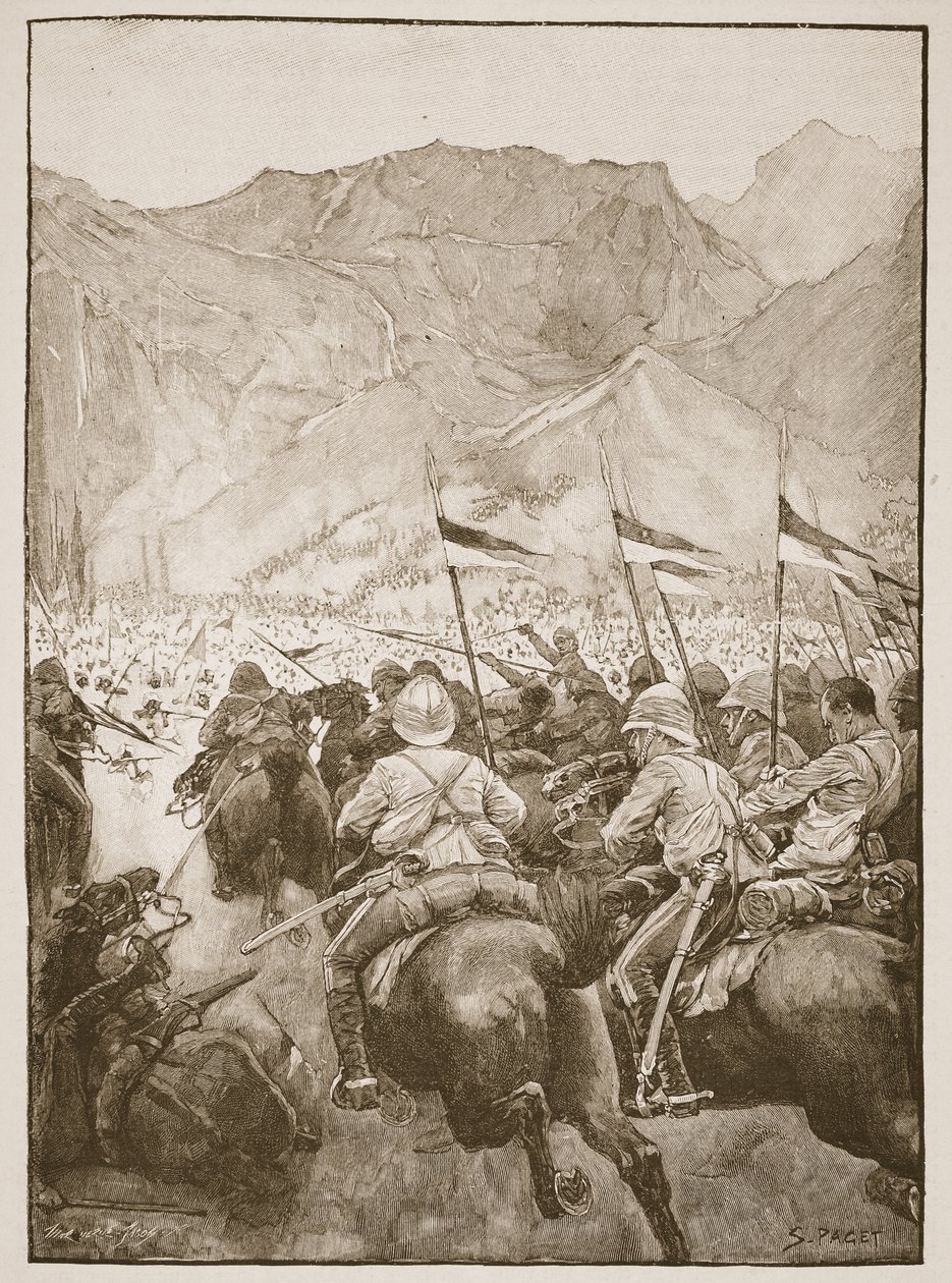 Oberst Cleland ledet lanserne sine, illustrasjon fra 