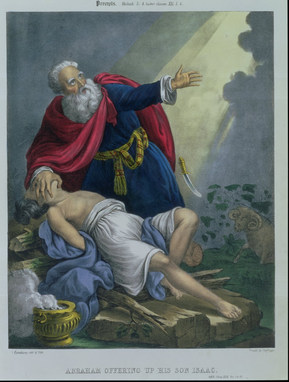 Abraham ofrer sin sønn Isaac, fra en bibel trykt av Edward Gover, 1870-tallet av Siegfried Detler Bendixen