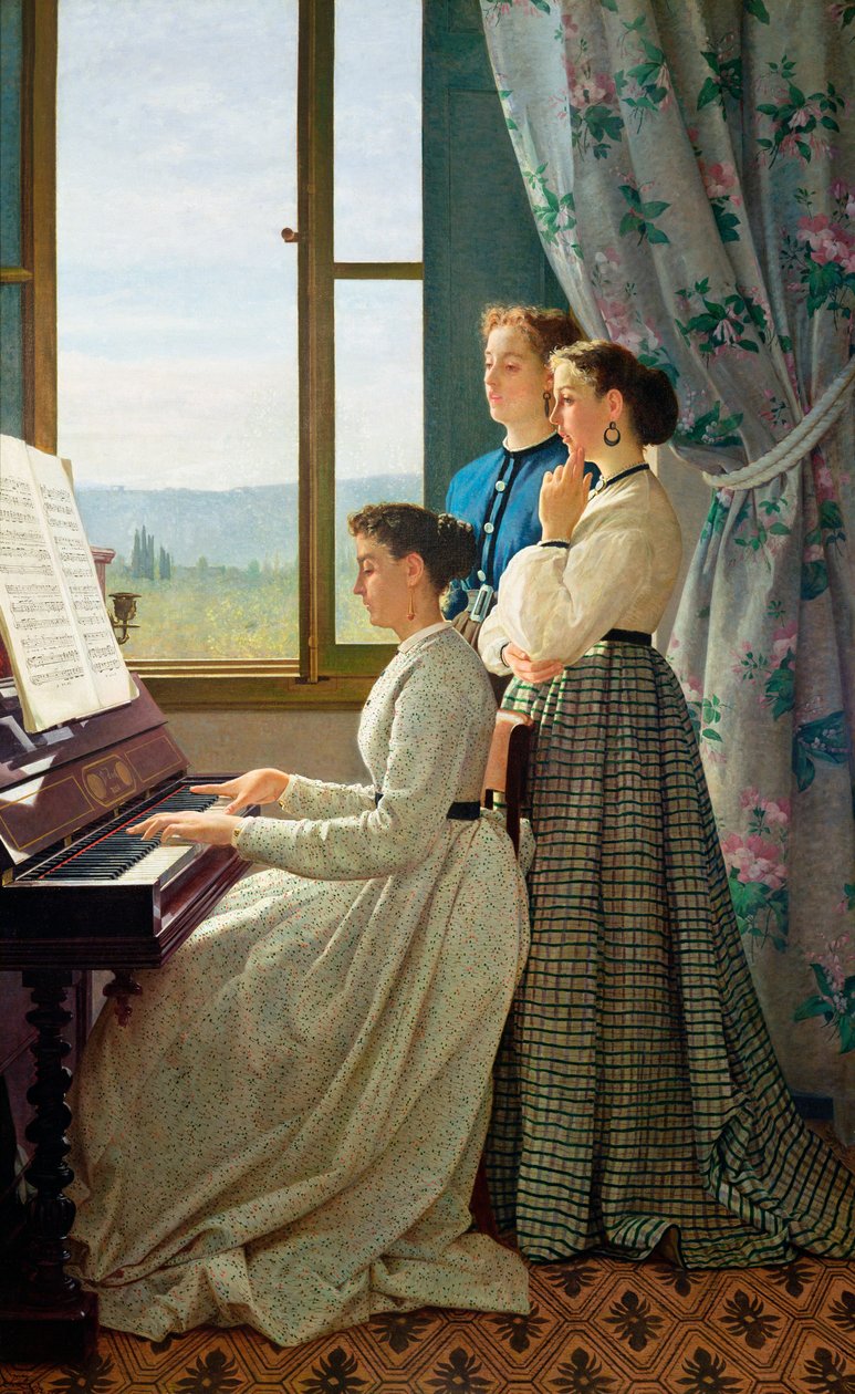 The Folk Song (oil on canvas) av Silvestro Lega