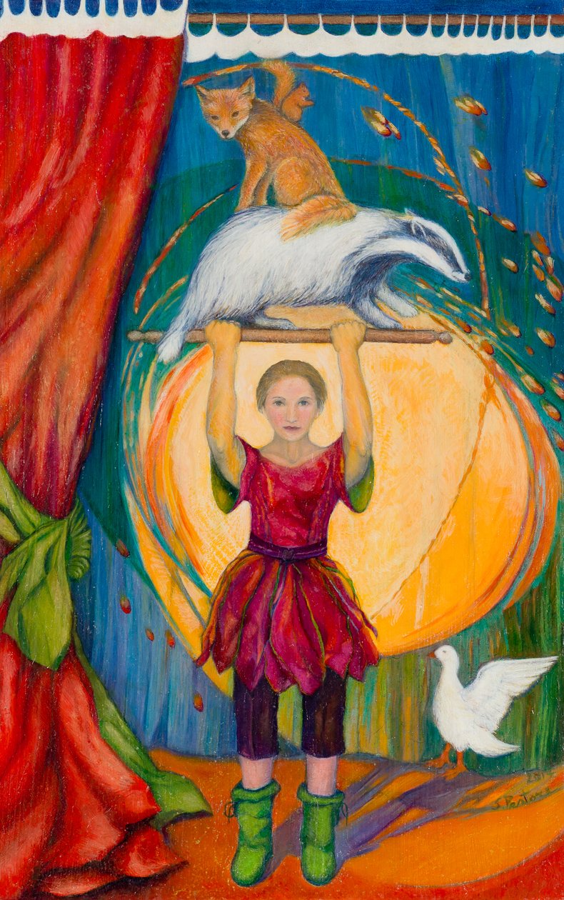 Acrobats, 2013 (wc og pastell på papir) av Silvia Pastore