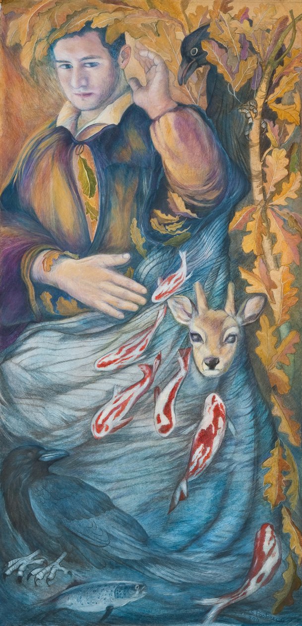 Trusted Companions, 2011 (wc og pastell på papir) av Silvia Pastore