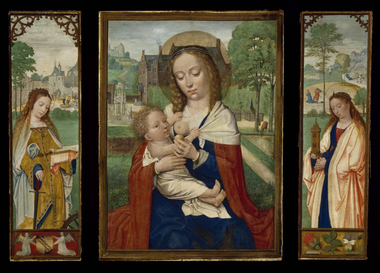 Jomfru og barn; De hellige Catherine og Barbara av Simon Bening