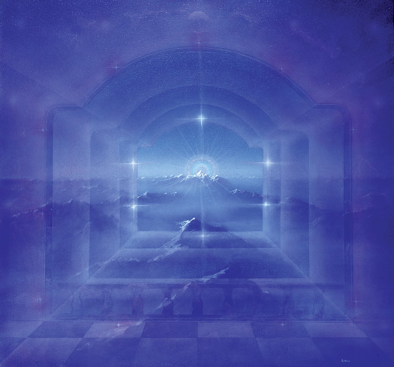Through Crystal Worlds (akryl på lerret) av Simon Cook