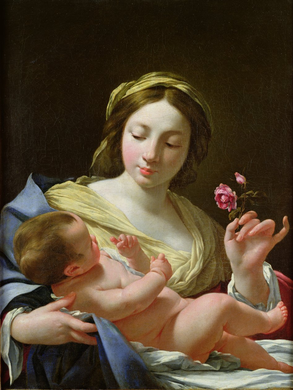 Jomfruen og barnet med en rose av Simon Vouet
