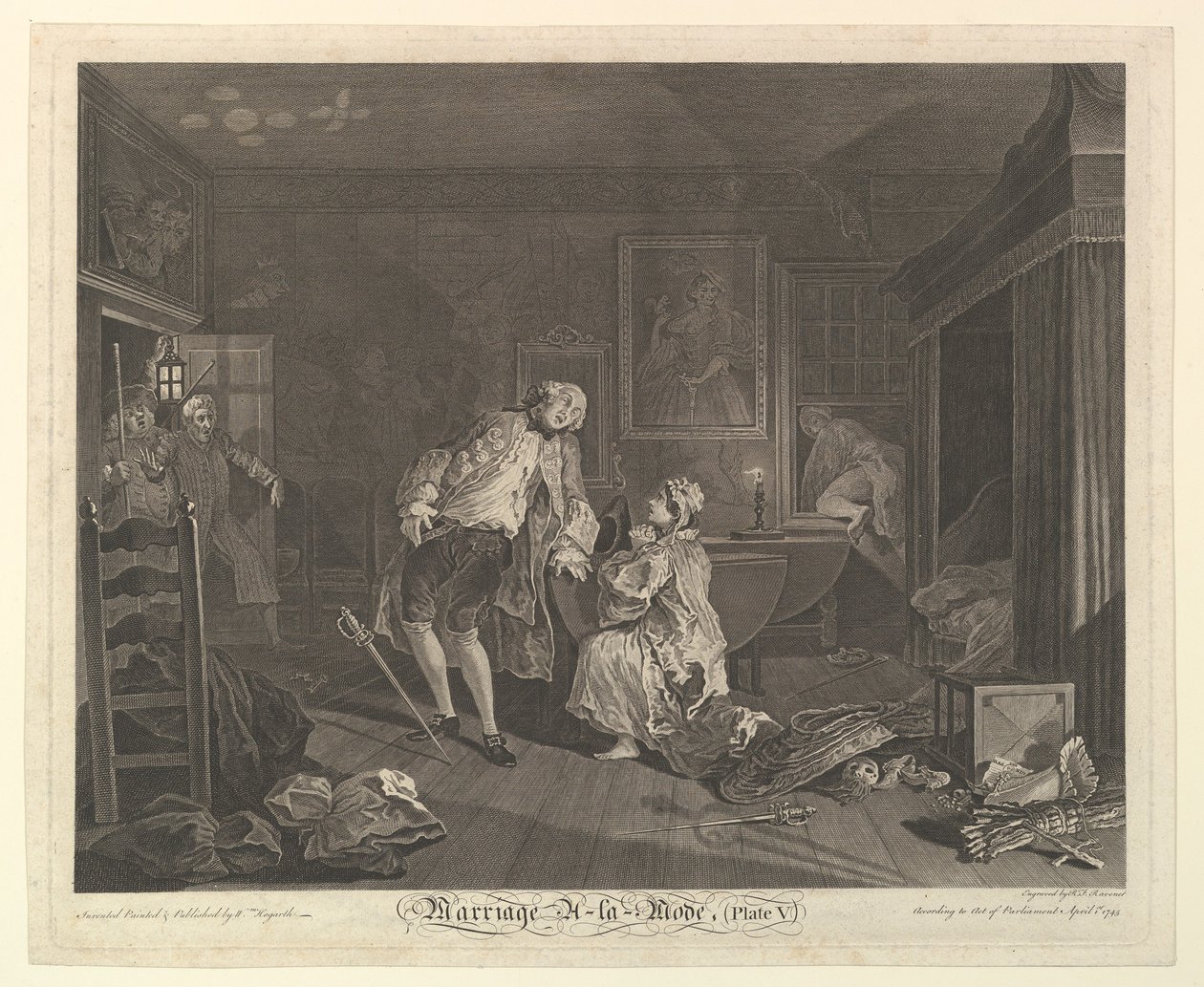 Ekteskap A-la-Mode, tavle V, april 1745. av Simon Francois Ravenet