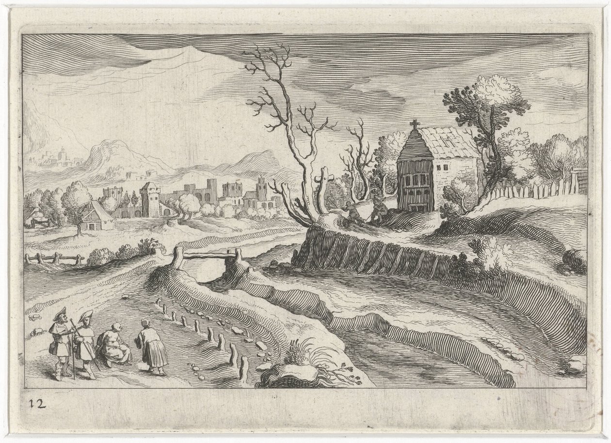 Kupert landskap med kapell Sør-europeiske landskap (serietittel) Topographia variarum regionum (serietittel) av Simon Frisius