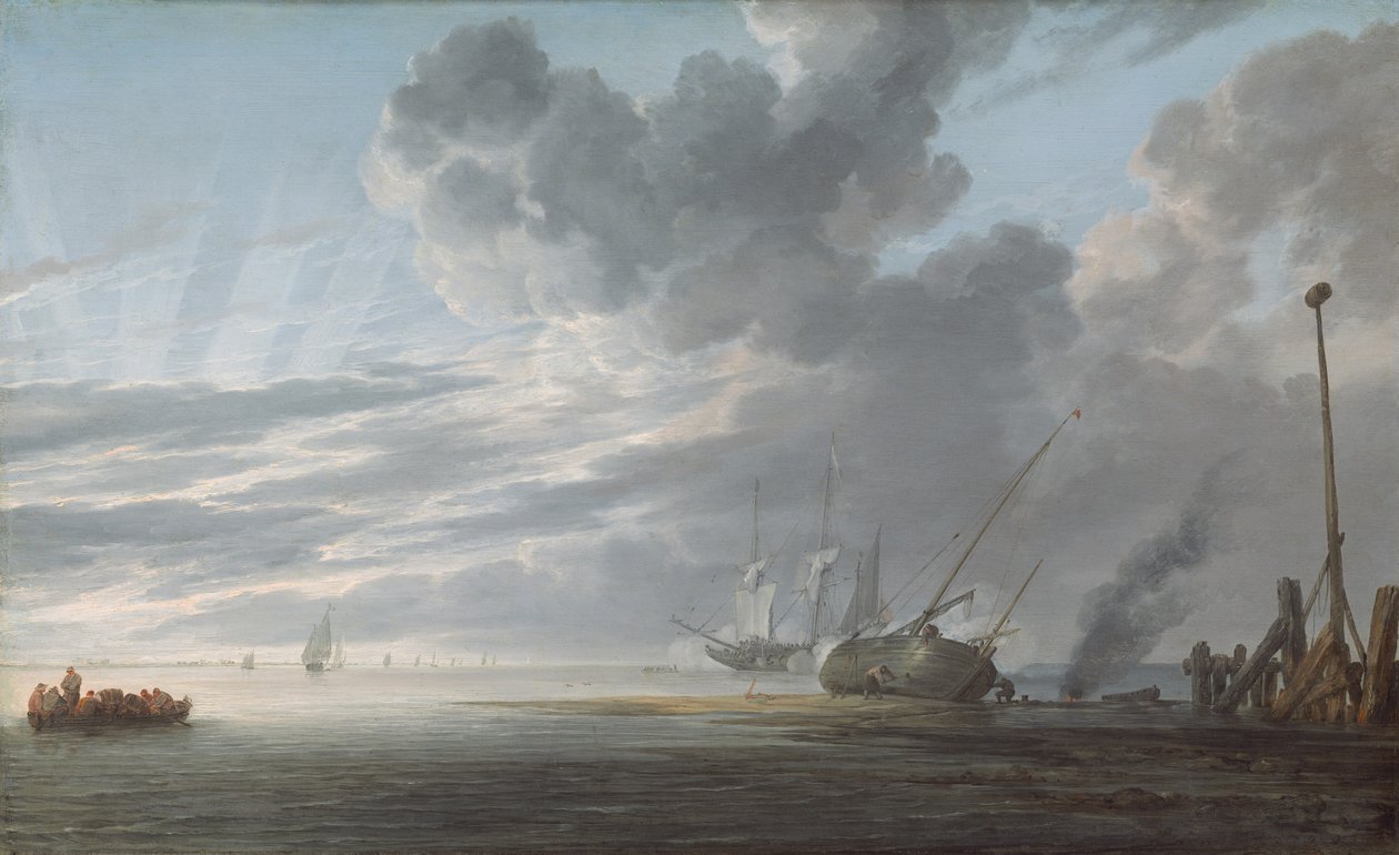 Elvemunning ved dagens slutt, ca. 16401645. av Simon de Vlieger