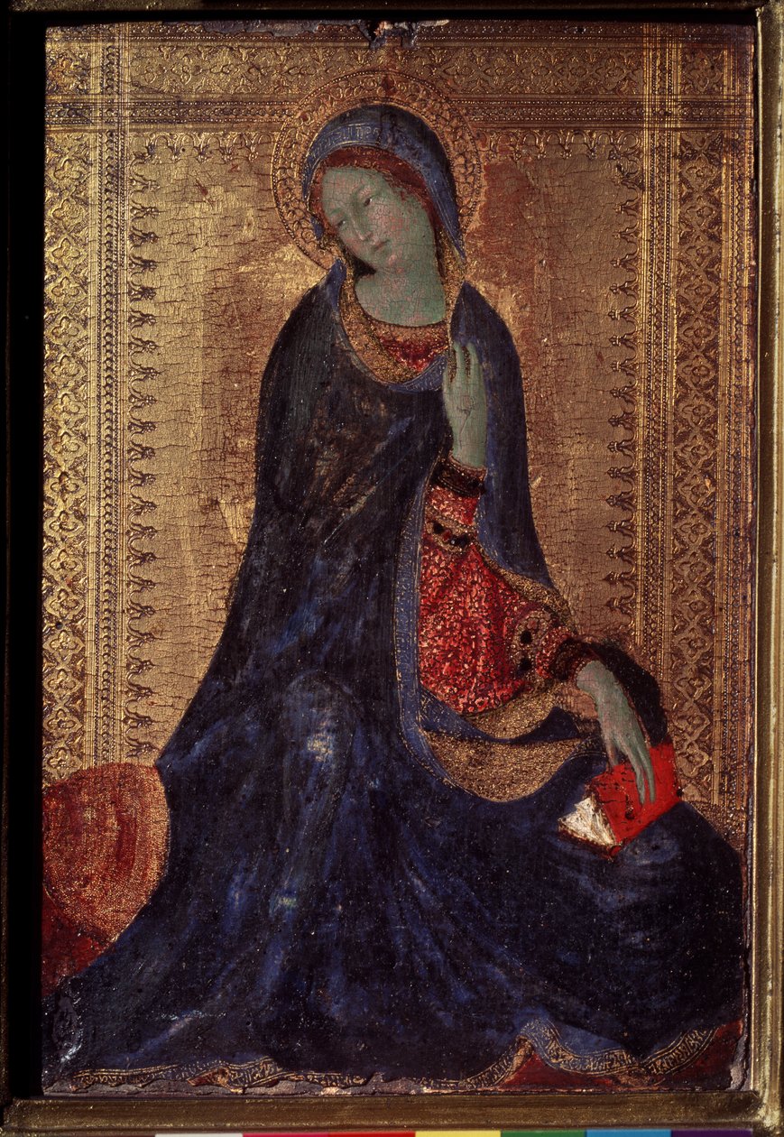 Virgin Annunciate. Peinture de Simone Martini (1280/85-1344)   1325848   no       norwegian Successfully Translated  Original: Night Rain at Karasaki (Karasaki no yau), from the series "Eight Views of Omi (Omi hakkei no uchi)" Translat: Night Rain at Karas av Simone Martini