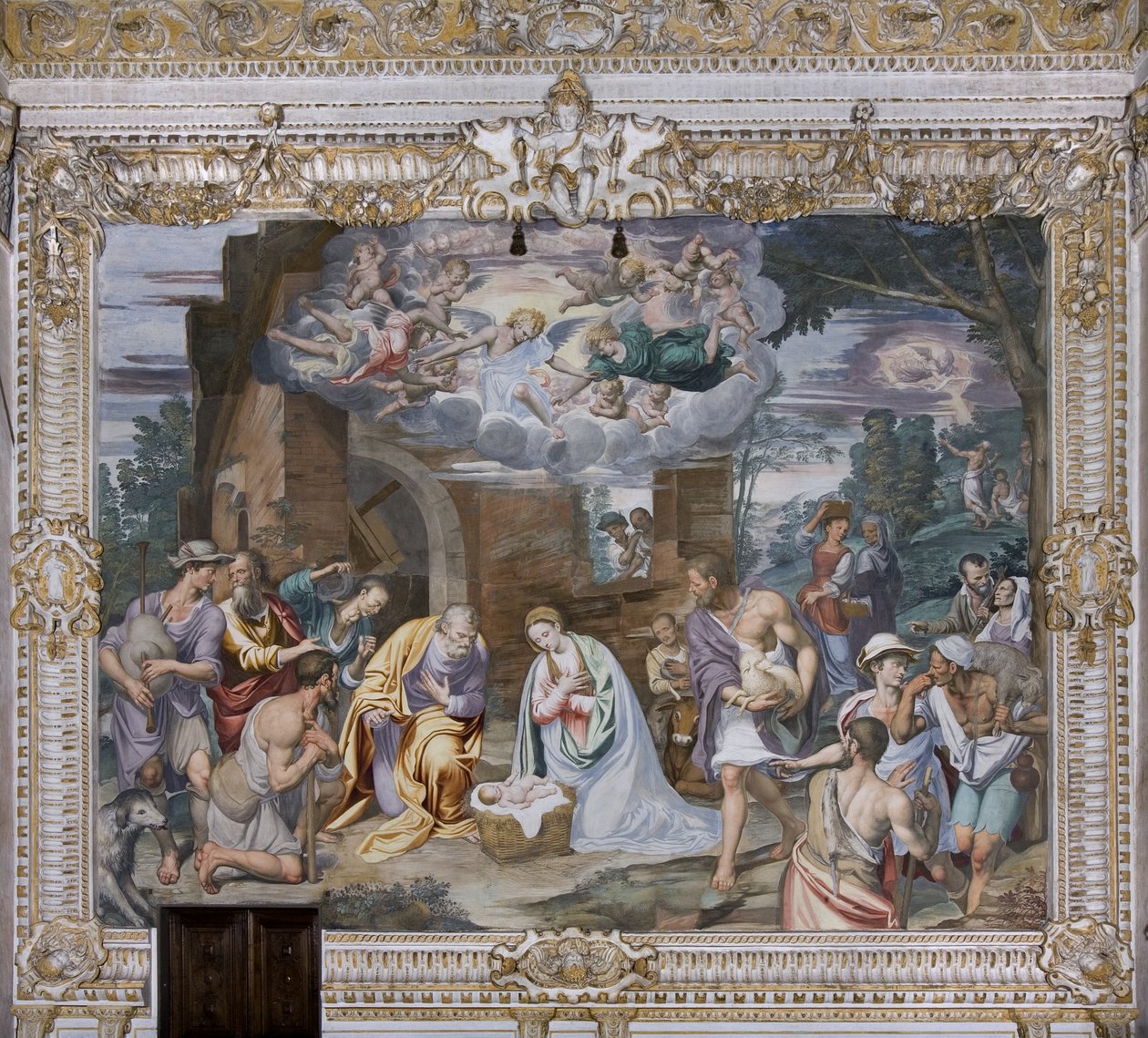 Tilbedelse av hyrdene, 1578-82 av Simone Veneziano Peterzano