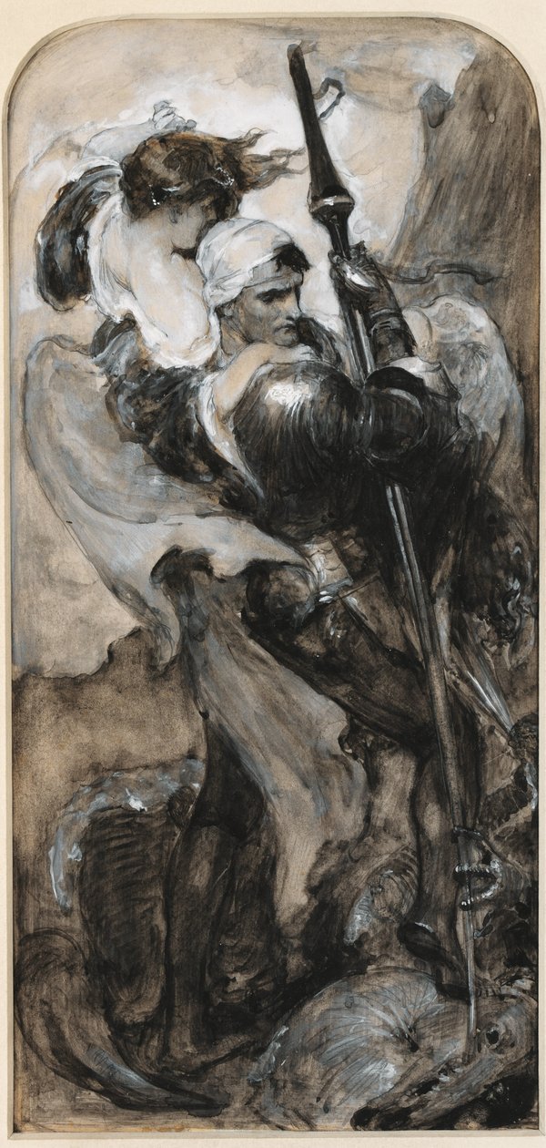 Studie for St. George (blyant og grå vask forhøyet med hvit) av Solomon Joseph Solomon