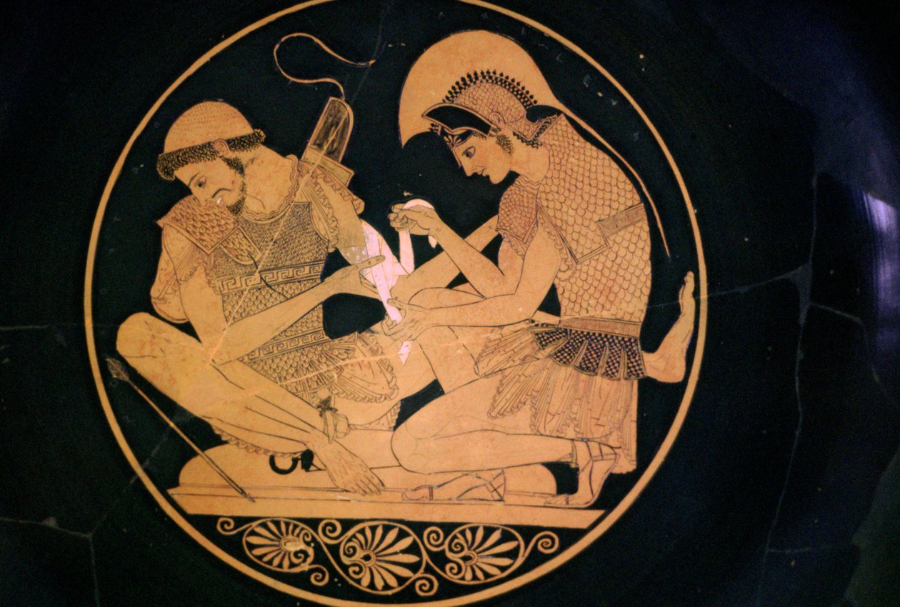 Gresk vasemaleri av Achilles og Patroklos av Sosias