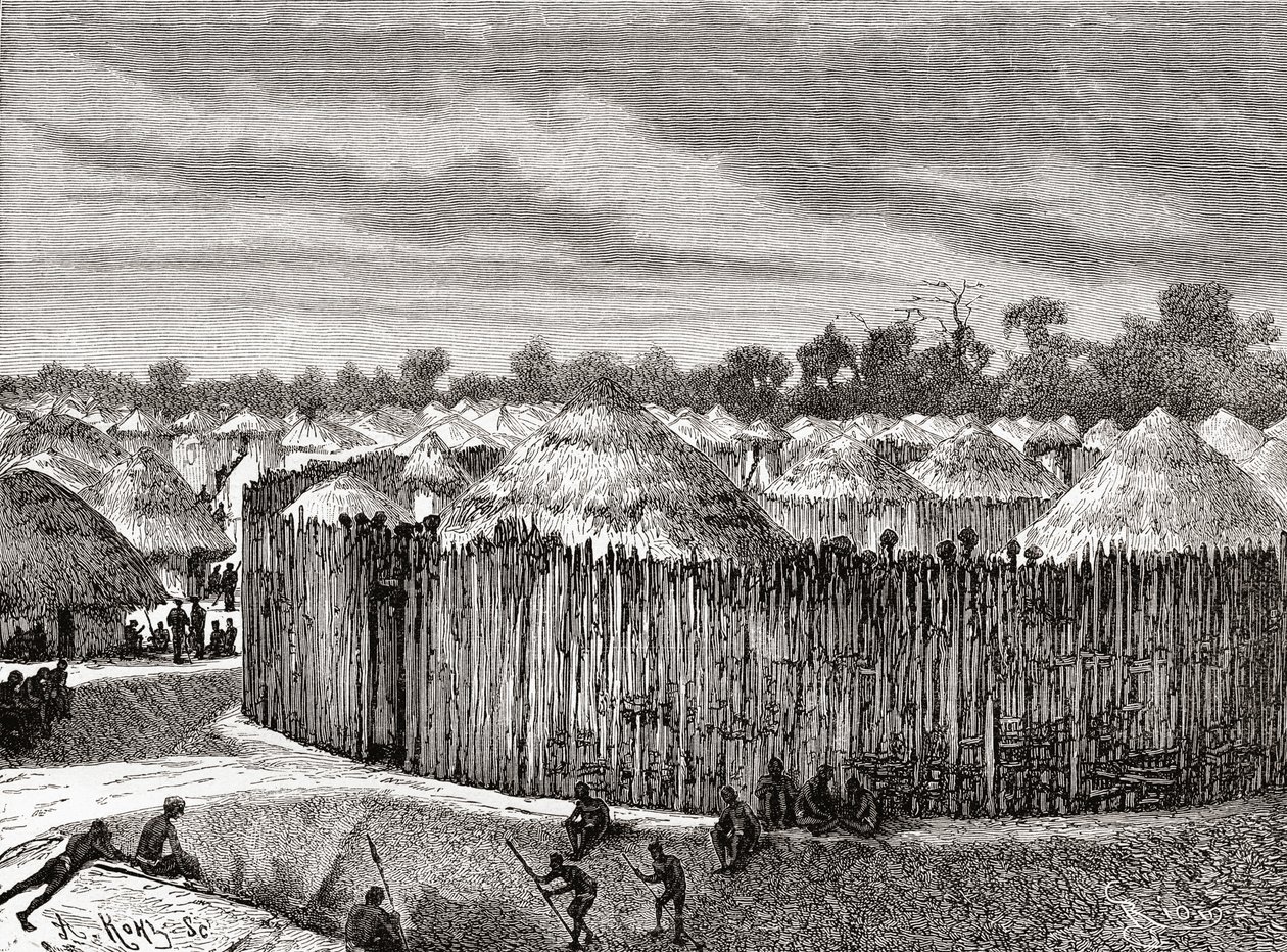 En landsby i Sentral-Afrika på 1800-tallet, fra 
