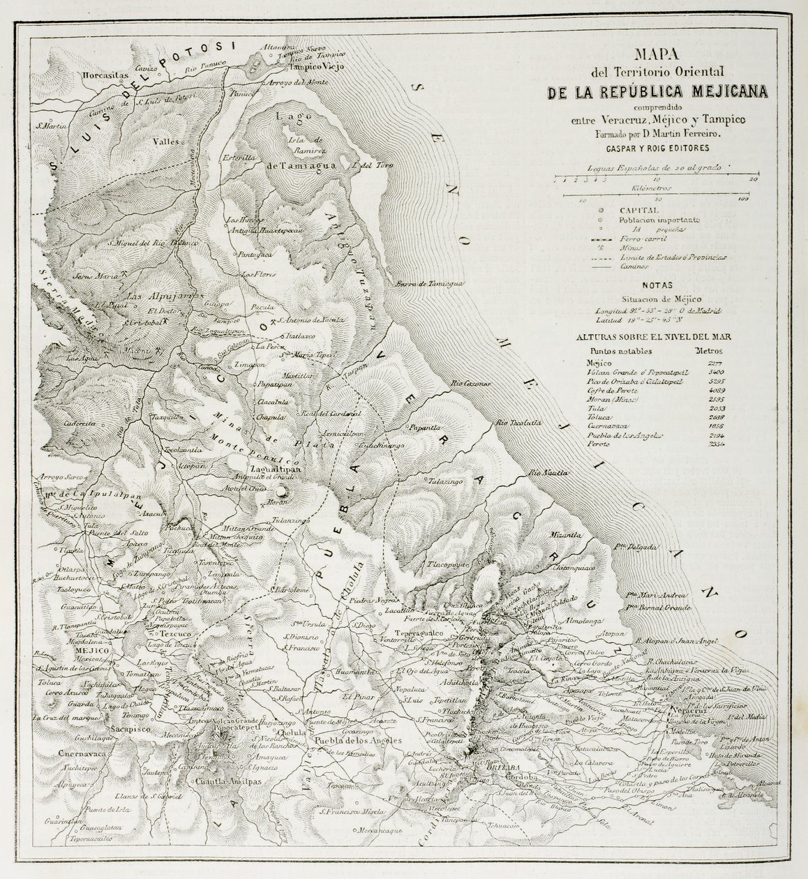 Kart over de østlige territoriene i republikken Mexico slik de var i 1862, fra 