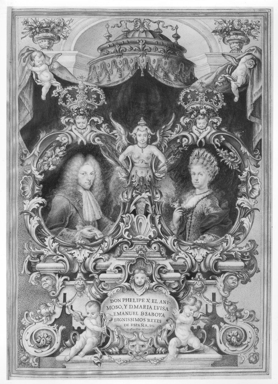 Filip V (1683-1746) konge av Spania og Maria Luisa (1688-1714) av Savoy, 1713 av Spanish School