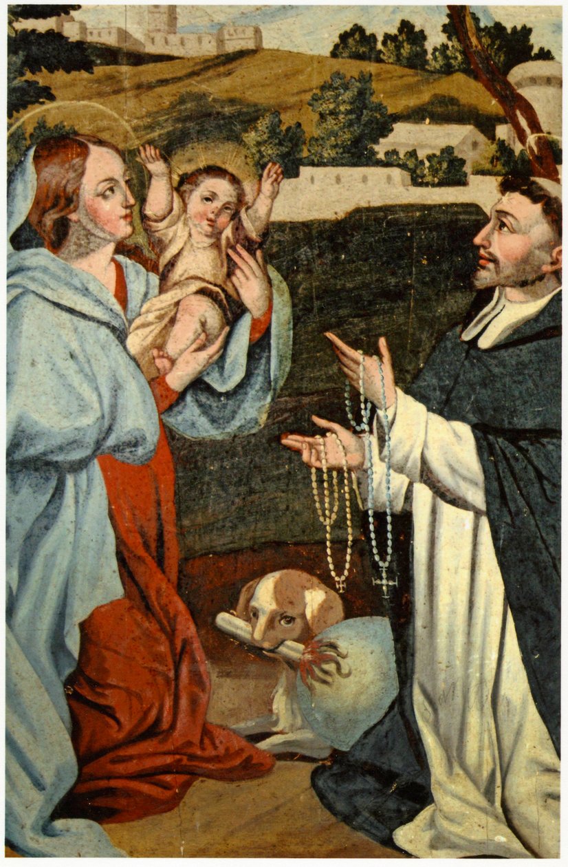 Jomfru Maria presenterer Jesus for St. Dominic av Spanish School