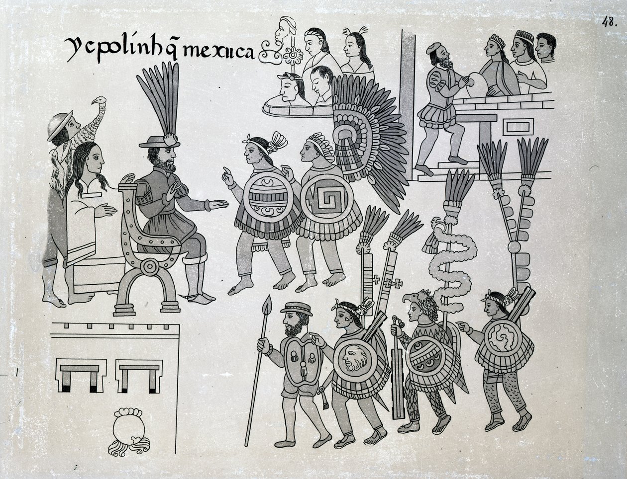 Den siste aztekiske keiseren Cuauhtemoc overgir seg, tallerken fra 