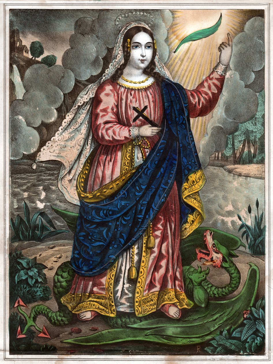 Den hellige Margareta av Antiokia. (gravering, ca. 1830) av Spanish School
