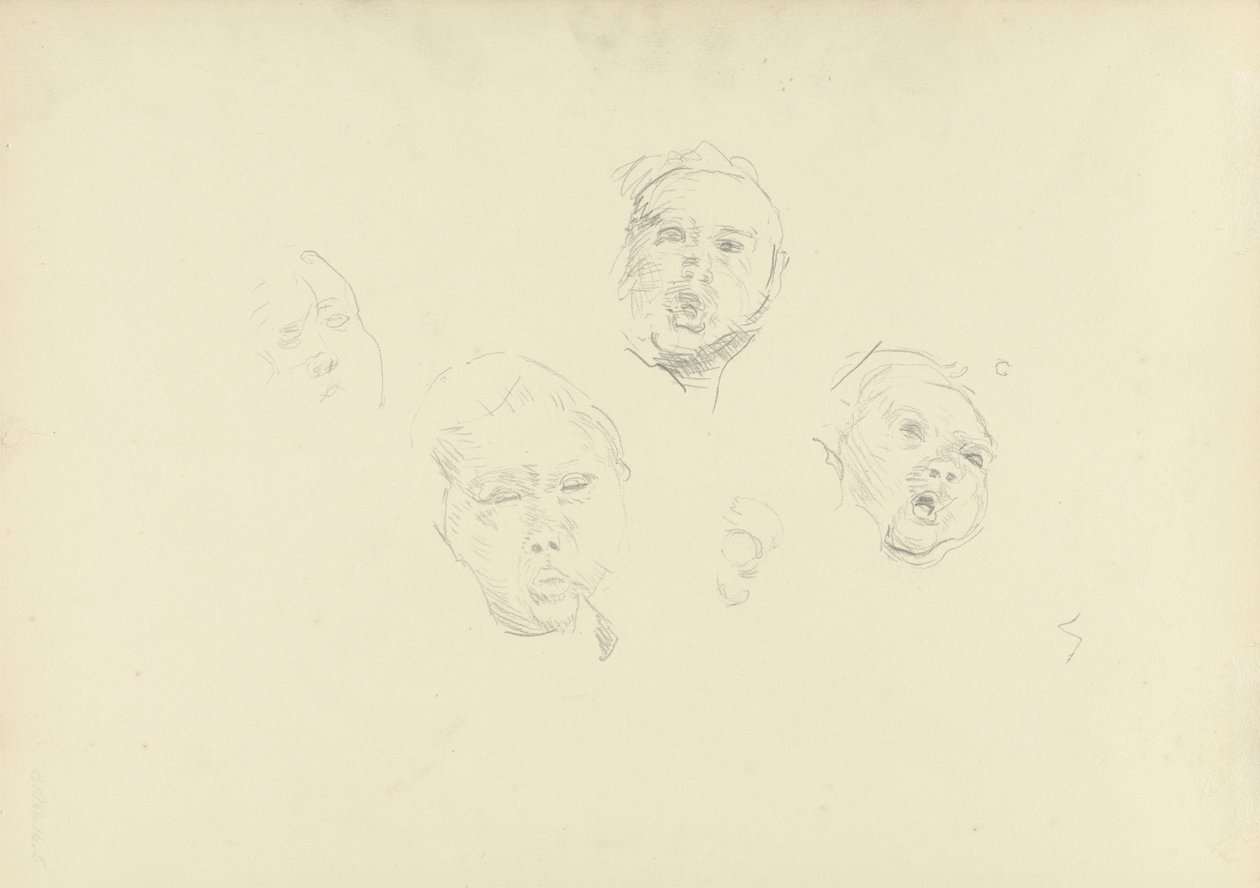 Study of Heads, for the Cave of the Golden Calf (grafitt) (se 265069 for recto) av Spencer Frederick Gore